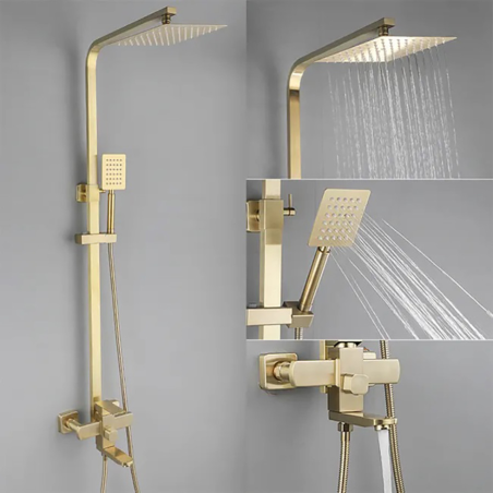 Colonne Bain-Douche Dorée Dénio : Luxe, Hauteur Réglable & Design