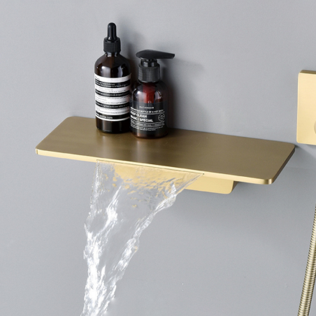 Mitigeur de bain mural thermostatique doré brossé, Léno