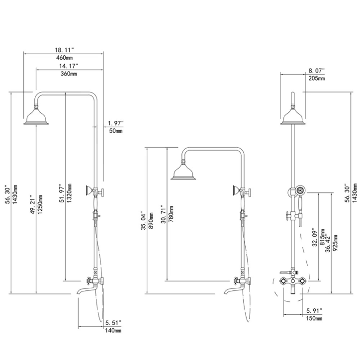 Colonne bain douche noire rétro, Pize Colonne bain douche noire rétro, Pize