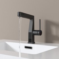 Mitigeur noir LED : design moderne, affichage température et douchette pratique