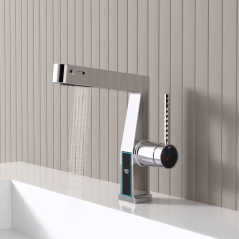 Mitigeur chromé LED : design moderne, température affichée et économie d'eau