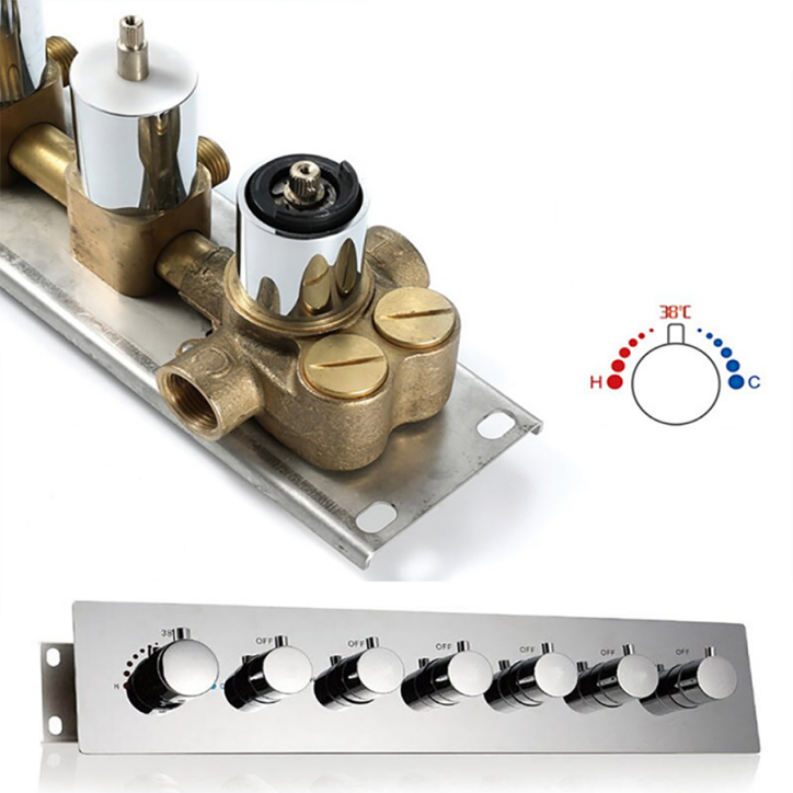 Mitigeur thermostatique de douche encastré 6 voies chrome, Hermès