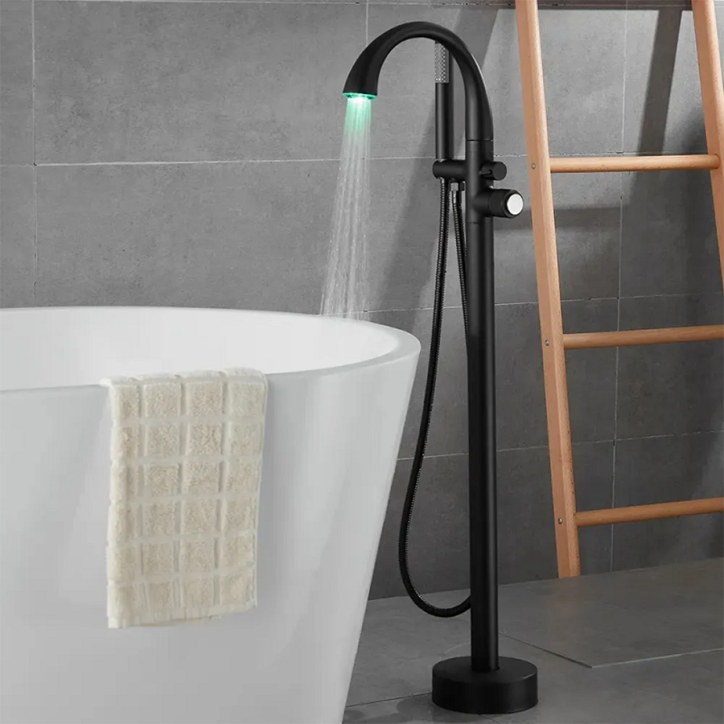 Robinet mitigeur led de baignoire au sol noir, Fusion