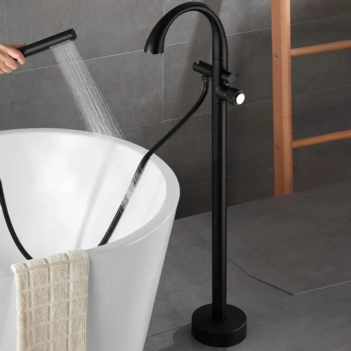 Robinet mitigeur led de baignoire au sol noir, Fusion