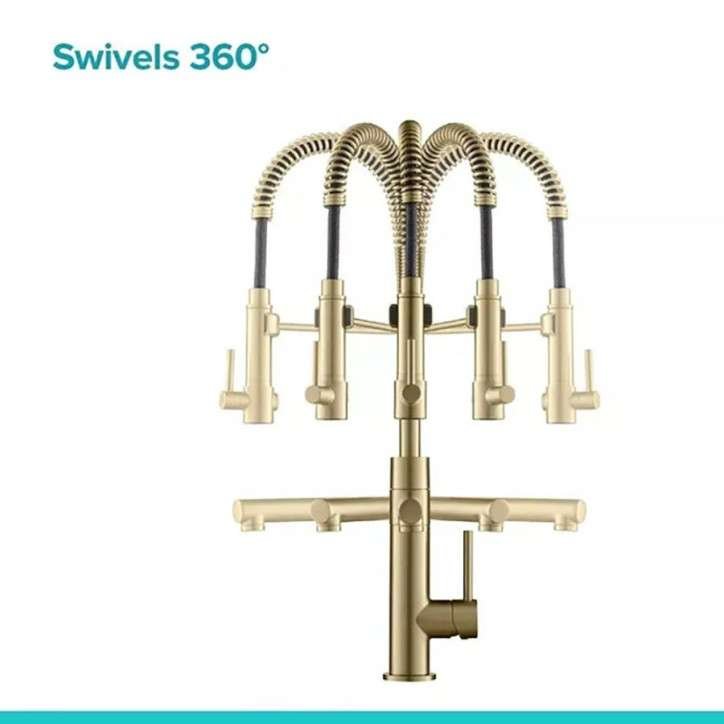 Mitigeur de cuisine haut avec douchette, doré Bisso