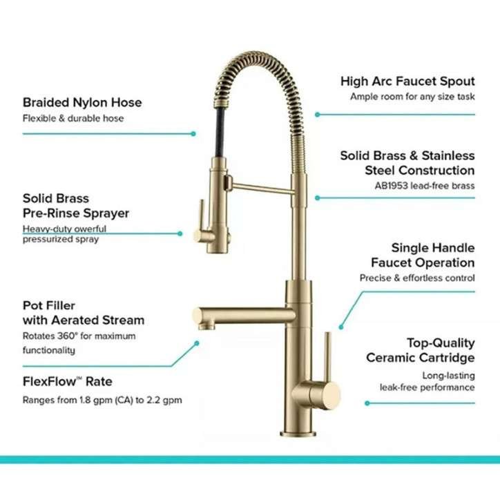 Mitigeur de cuisine haut avec douchette, doré Bisso