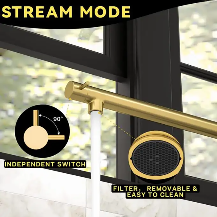 Mitigeur de cuisine haut avec douchette, doré Bisso