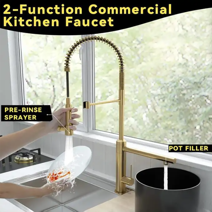 Mitigeur de cuisine haut avec douchette, doré Bisso