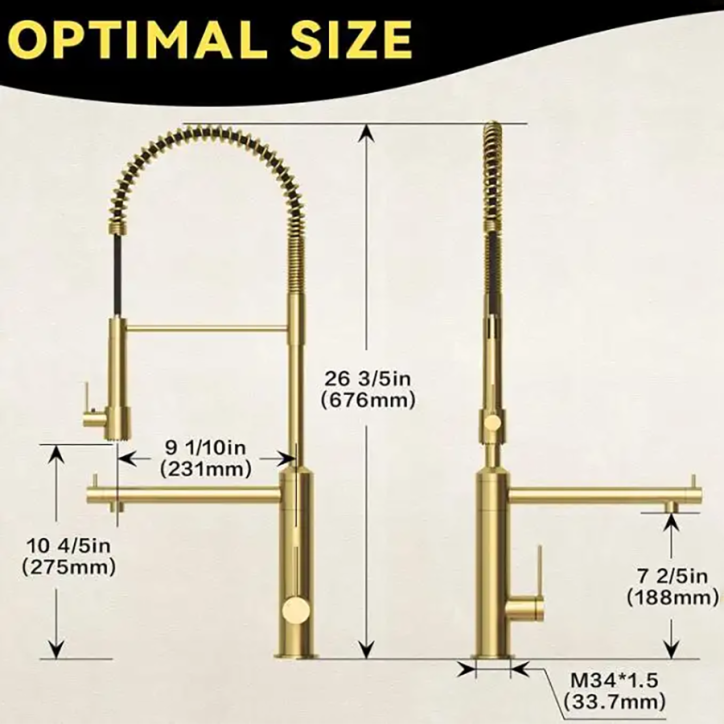 Mitigeur de cuisine haut avec douchette, doré Bisso
