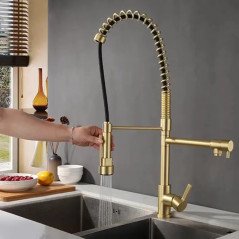 Robinet Bisso : Mitigeur doré haut de gamme avec douchette extractible