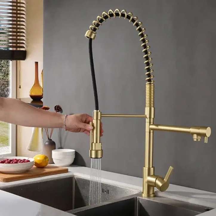 Mitigeur de cuisine haut avec douchette, doré Bisso