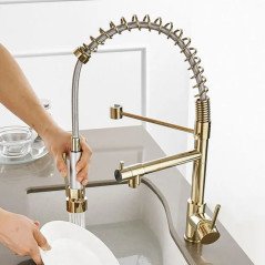 Mitigeur Diam's : Robinet doré élégant avec bec extractible et 2 jets