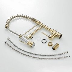 Mitigeur Diam's : Robinet doré élégant avec bec extractible et 2 jets