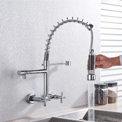 Robinet mélangeur de cuisine mural chrome, Bayon