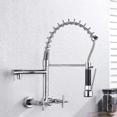 Bayon : Mélangeur mural en chrome avec douchette extractible élégante