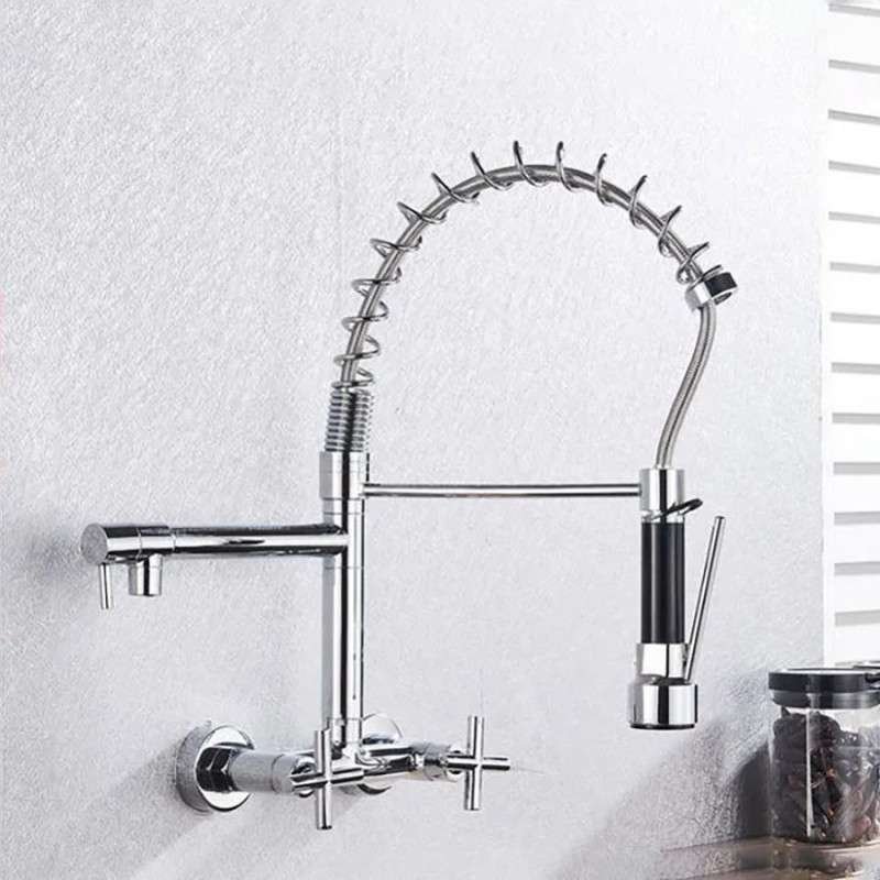 Bayon : Mélangeur mural en chrome avec douchette extractible élégante