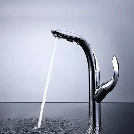 Musle : Mitigeur cuisine chrome surélevé avec douchette extractible design