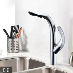 Musle : Mitigeur cuisine chrome surélevé avec douchette extractible design