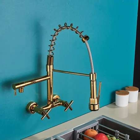 Robinet mélangeur de cuisine mural doré, Réa