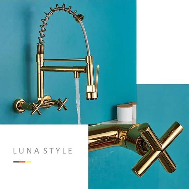 Robinet mélangeur de cuisine mural doré, Réa