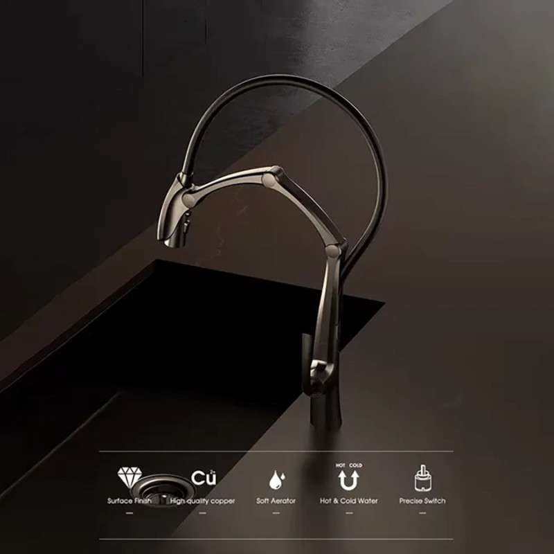 Mitigeur cuisine gun métal : Élégance, douchette 3 fonctions, 582 mm