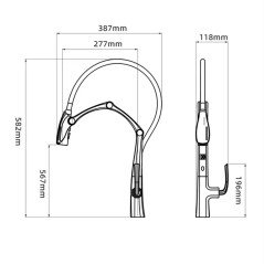 Mitigeur cuisine gun métal : Élégance, douchette 3 fonctions, 582 mm