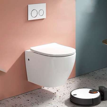 Toilette suspendu design avec bâti mural, platine et chasse éco 3/6L