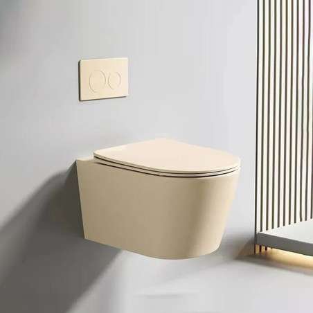 Toilette suspendu crème, sans bride, bâti inclus, chasse éco 3/6L – Chic