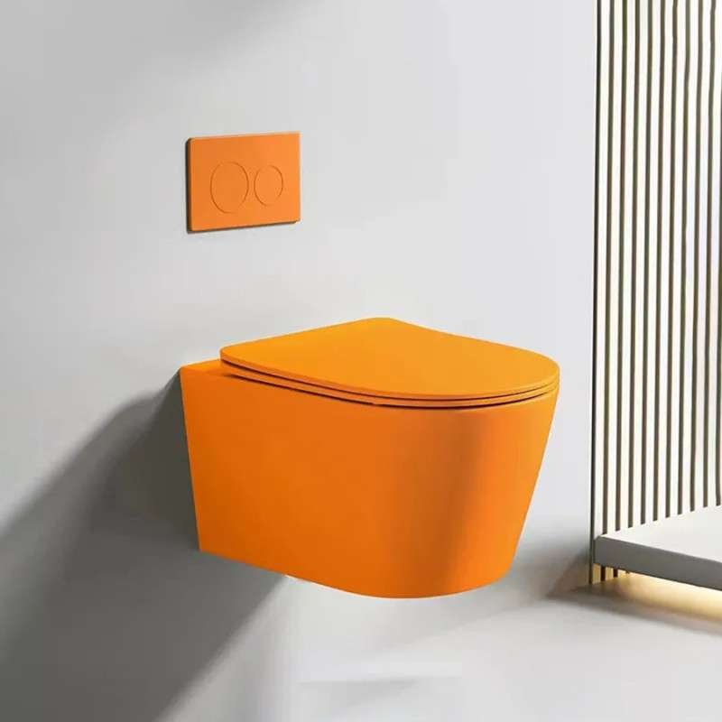 Toilette suspendu orange, design unique, sans bride, bâti inclus, chasse 3/6L