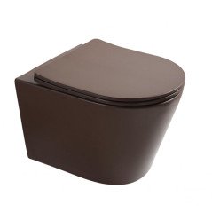 Toilette suspendu marron, design unique, sans bride, bâti inclus, chasse 3/6L
