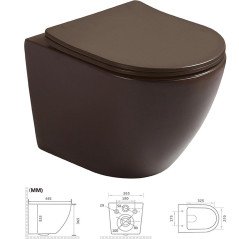 Toilette suspendu marron, design unique, sans bride, bâti inclus, chasse 3/6L
