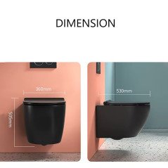 Toilette suspendu noir, design chic, sans bride, bâti mural inclus, chasse 3/6L