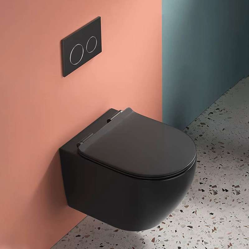 Toilette suspendu noir, design chic, sans bride, bâti mural inclus, chasse 3/6L