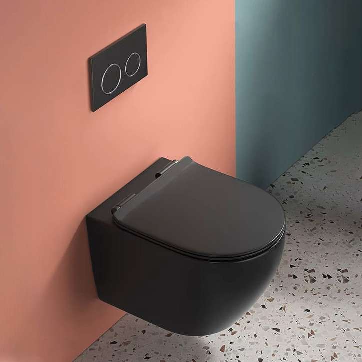 Toilette suspendu noir, sans bride, bâti inclus, chasse 3/6L