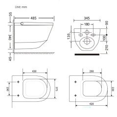 Toilette suspendu noir, design chic, sans bride, bâti mural inclus, chasse 3/6L