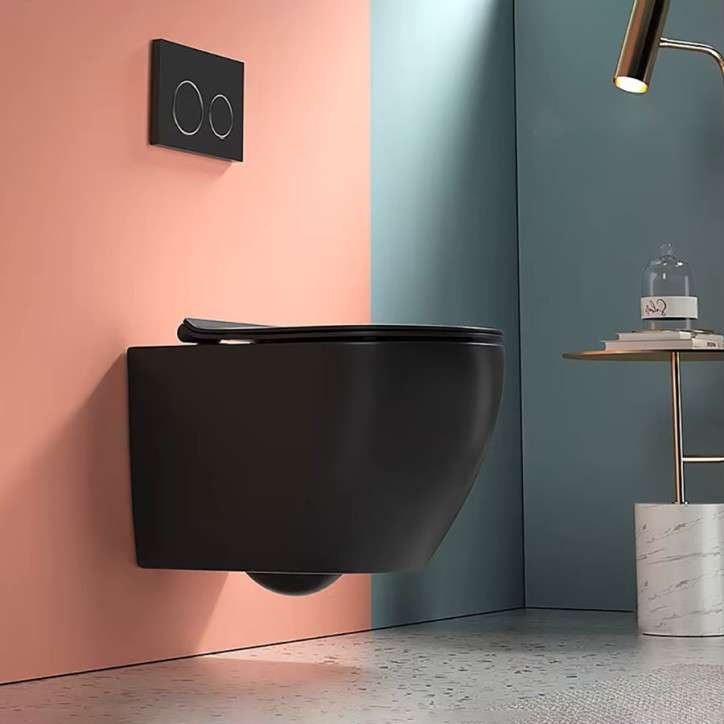 Toilette suspendu noir, sans bride, bâti inclus, chasse 3/6L