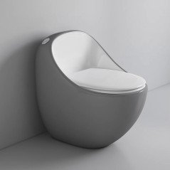 Toilette monobloc gris et blanc, design élégant, sans bride, chasse éco 3/6L