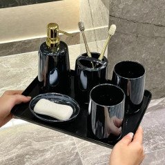 Pack accessoires salle de bain bleu – Céramique et plateau en verre chic