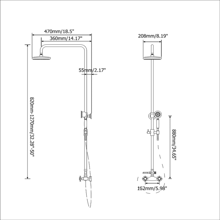 Colonne de douche mélangeur antique, Zagoria