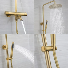 "Colonne Bain-Douche Ibar : Élégance Dorée et Confort Thermostatique Unique"