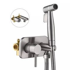 Douchette hygiénique eau chaude - eau froide, robinet de toilette nikel brossé