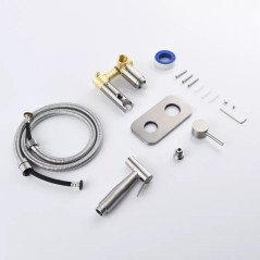 Douchette hygiénique eau chaude - eau froide, robinet de toilette nikel brossé