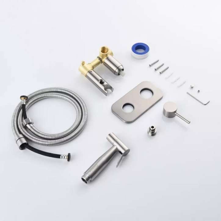 Douchette hygiénique eau chaude - eau froide, robinet de toilette nikel brossé