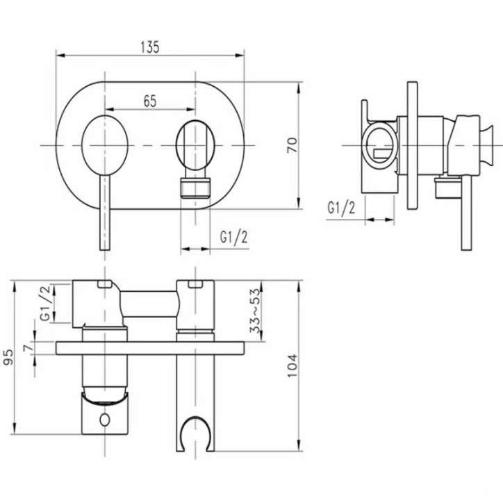 Douchette hygiénique eau chaude - eau froide, robinet de toilette nikel brossé
