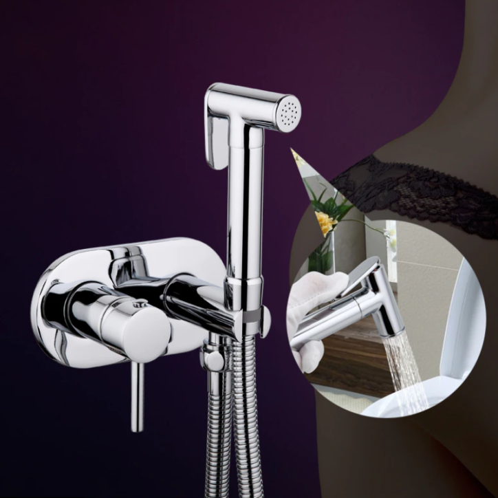 Douchette hygiénique eau chaude - eau froide, robinet de toilette chrome