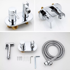 Douchette hygiénique eau chaude - eau froide, robinet de toilette chrome