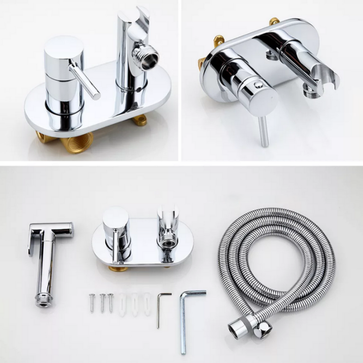 Douchette hygiénique eau chaude - eau froide, robinet de toilette chrome