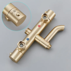 "Colonne Bain-Douche Ibar : Élégance Dorée et Confort Thermostatique Unique"