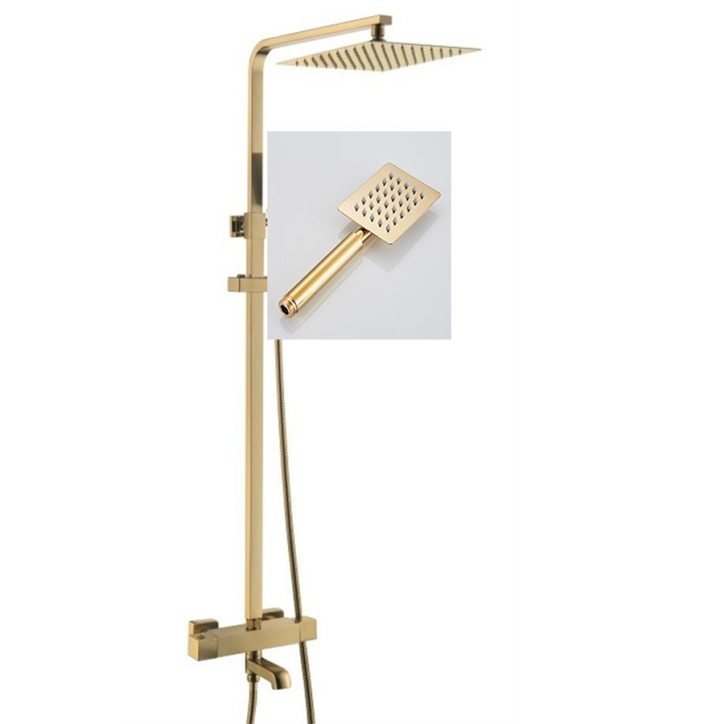 Colonne bain douche thermostatique dorée