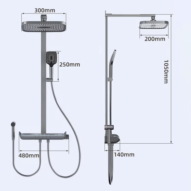 Colonne de douche LED gris thermostatique Brako